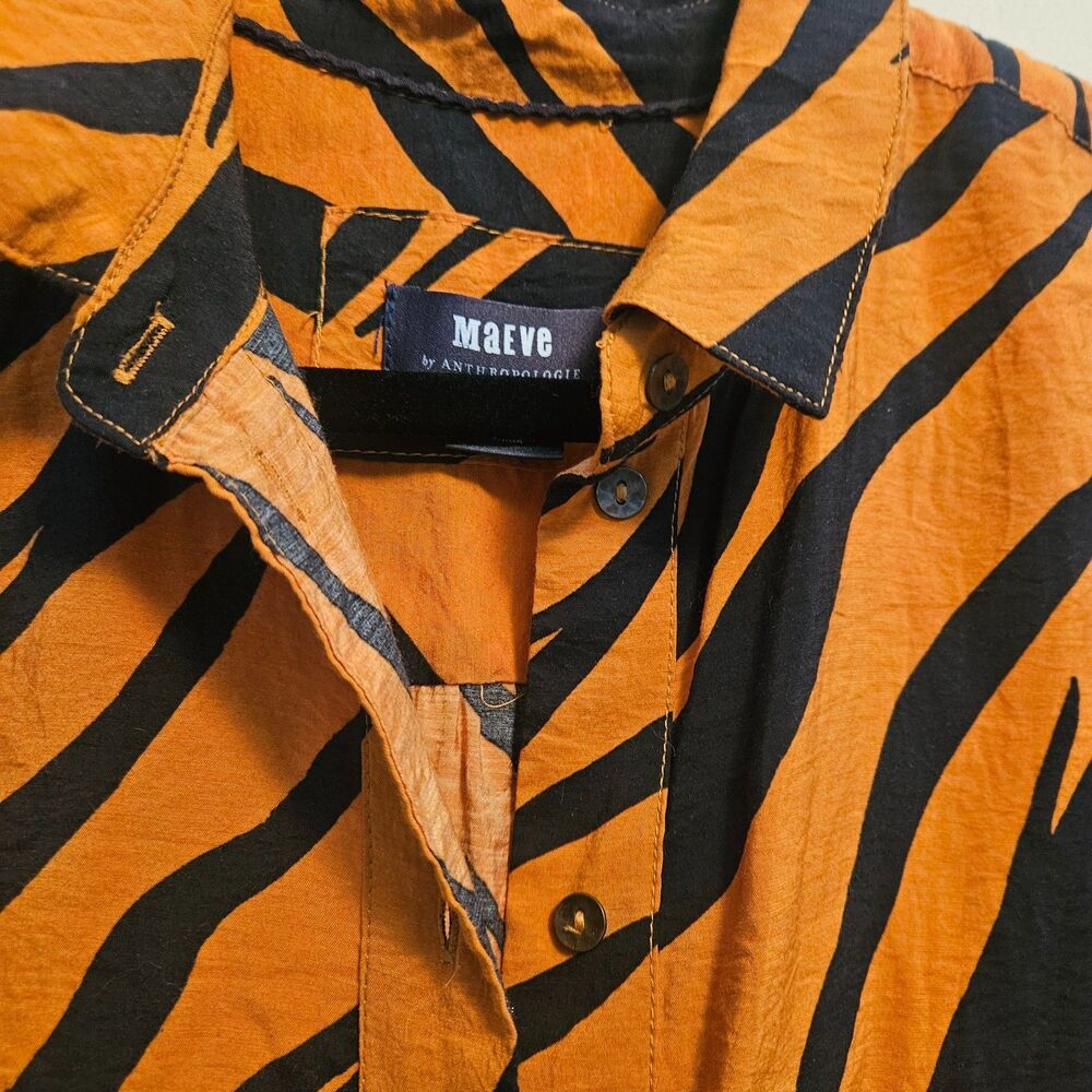 Maeve by Anthropologie Tereza Midi Shirt Dress In Tiger Animal Print Orange XS P - Picture 5 of 14